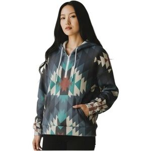 Aztec Gray Blue Oversized Hooded 1/2 Zip Pullover